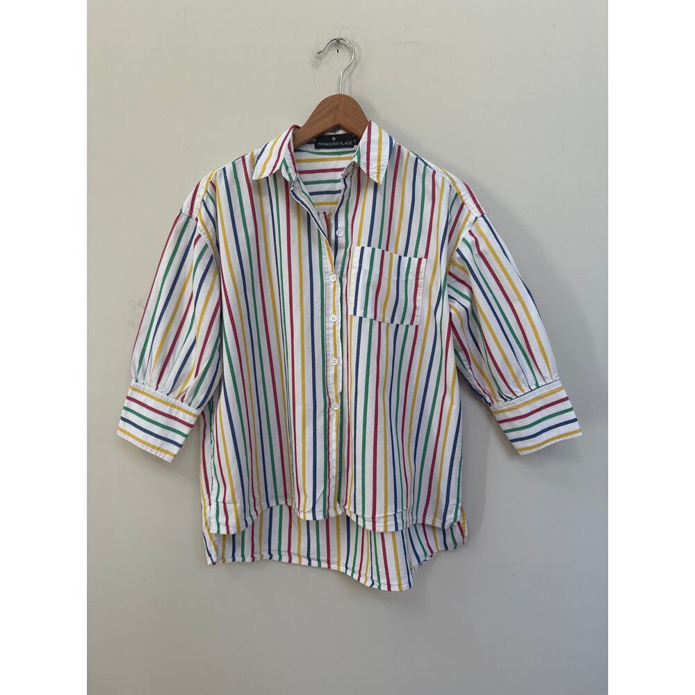 Tuckernuck Pomander Place Adair Rainbow Stripe Button Down Shirt Size XS Top
